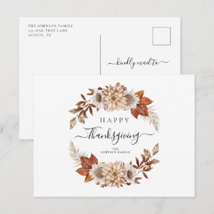 Carte Postale Feuilles d'automne rustiques Joyeux Thanksgiving 