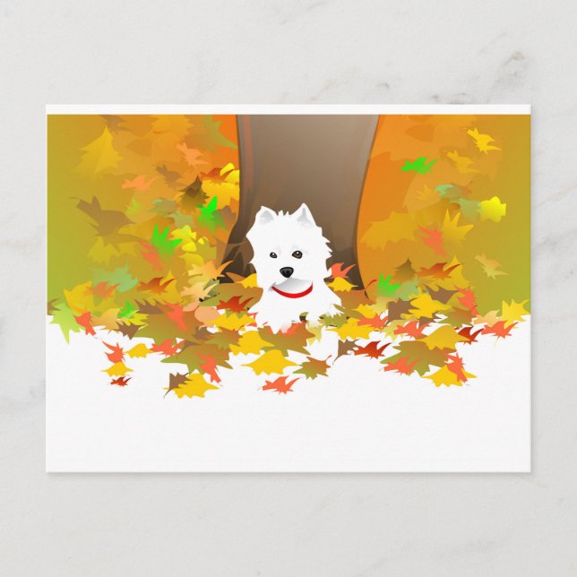 Carte postale - Feuilles d'automne Westie (Devant)