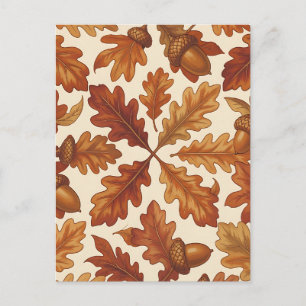 Carte Postale Feuilles de chêne d'automne glands bruns sans cout