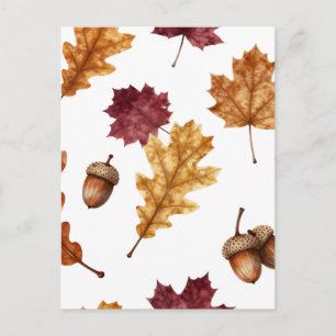 Carte Postale Feuilles de chêne d'automne Motif aquarelle