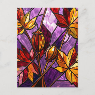 Carte Postale Feuilles de érable d'automne vibrantes en verre te