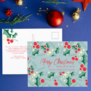 Carte Postale Feuilles de houx Baies rouges Étoiles Entreprise N