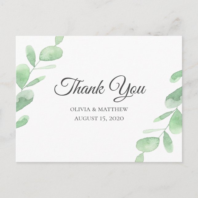 Carte Postale Feuilles de l'Eucalyptus Vert. Merci mariage simpl (Devant)