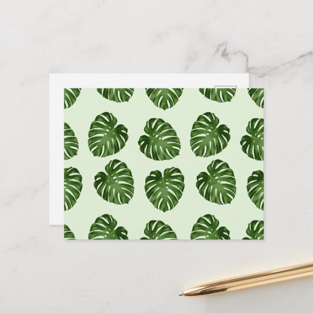 Carte Postale Feuilles de palmiers, Feuilles verts, Motif tropic (Devant/Arrière en situation)
