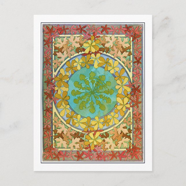 Carte Postale Feuilles de style Art Nouveau, Mucha (Devant)