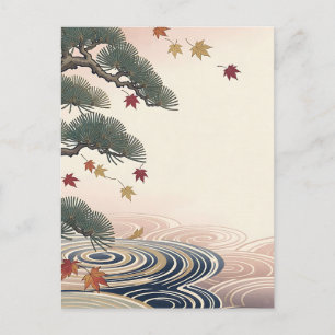 Carte Postale Feuilles d'érable de pin japonais Vagues d'automne