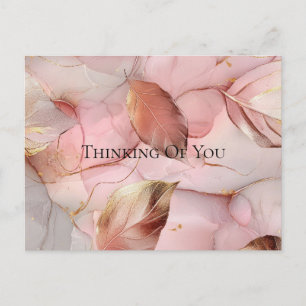 Carte Postale Feuilles dorées rose saumon Pensant à toi