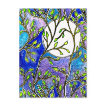 Feuilles et lune - Aquarelles bleues