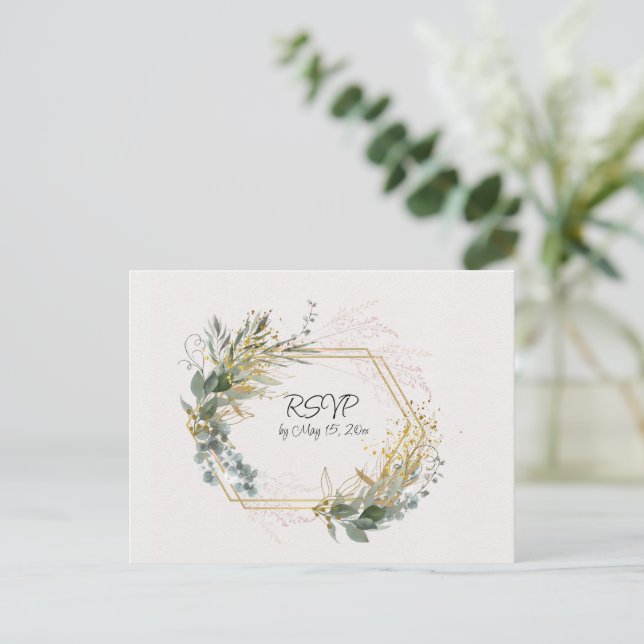 Carte Postale Feuilles Eucalyptus avec Accents Or et Cadre (Debout devant)
