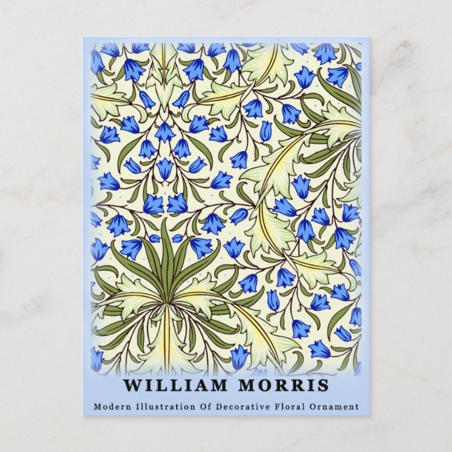 Carte Postale Feuilles florales bleues modernes de William Morri (Devant)
