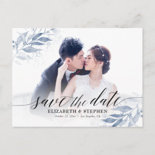 Carte Postale Feuilles Mariages d'aquarelle bleu Enregistrer la 