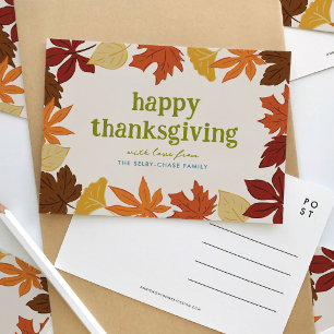 Carte Postale Feuilles qui tombent Joyeux Thanksgiving