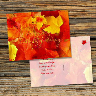 Carte Postale Feuilles rouges d'automne Joyeux Thanksgiving