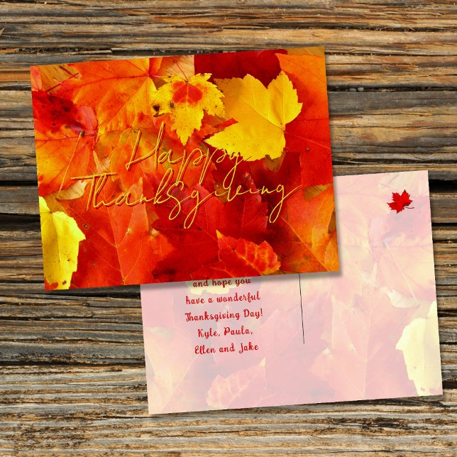 Carte Postale Feuilles rouges d'automne Joyeux Thanksgiving (Créateur téléchargé)