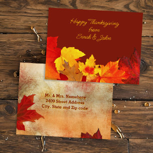 Carte postale Feuilles rouges Thanksgiving Adresse