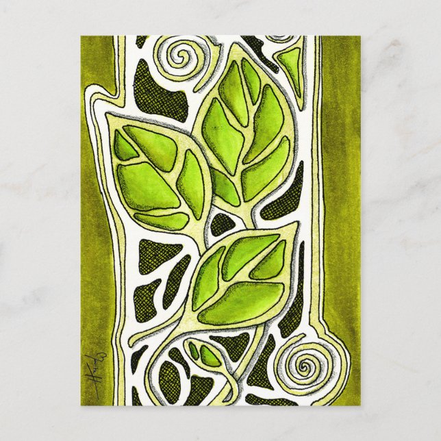 Carte Postale Feuilles sculptés à la main en vert (Devant)