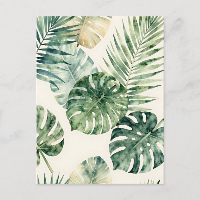 Carte Postale Feuilles tropicales aquarelle motif palmier Monste (Devant)