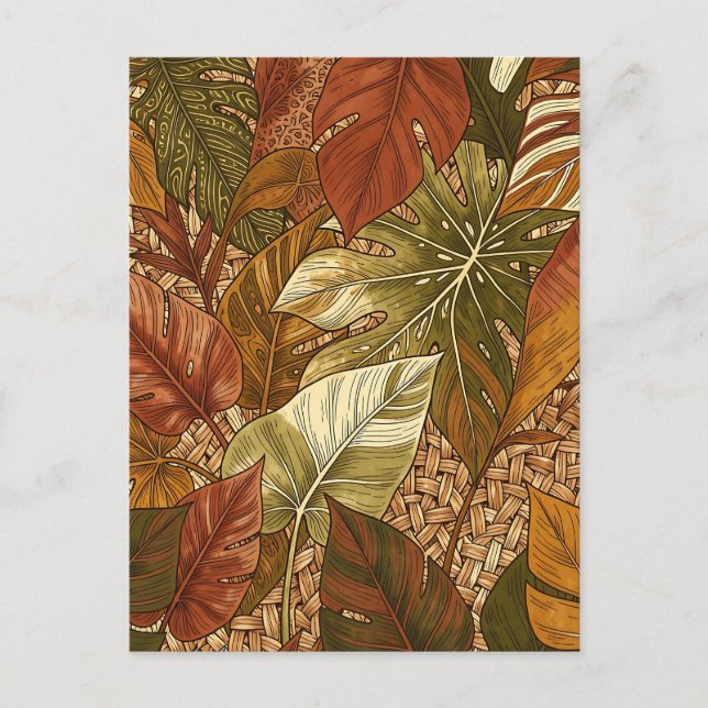 Carte Postale Feuilles tropicales de Monstera, vert rouille, bot (Devant)