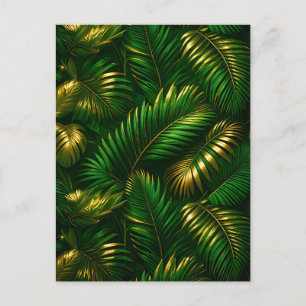 Carte Postale Feuilles Tropicales Dorées Jungle Luxe