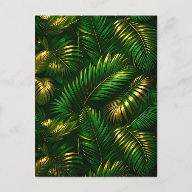 Carte Postale Feuilles Tropicales Dorées Jungle Luxe (Devant)