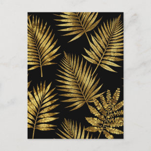 Carte Postale Feuilles Tropicales Dorées Motif Luxe