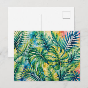 Carte Postale Feuilles Tropicales Luxuriantes Style Géométrique
