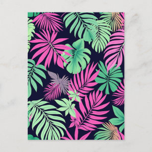 Carte Postale Feuilles Tropicales Vibrantes Motif Néon