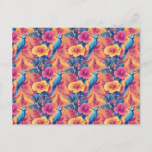 Carte Postale Feuilles tropicaux et perroquets Motif d'été