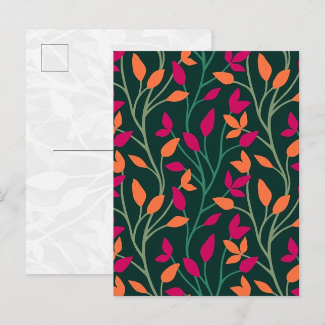 Carte Postale Feuilles vert foncé botaniques Élégant Art (Devant / Derrière)