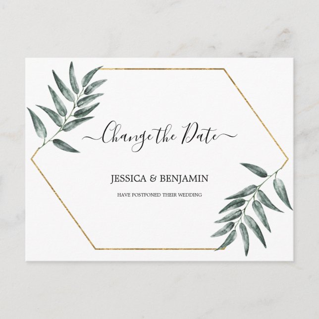 Carte Postale Feuilles vertes reportés Script changement de date (Devant)