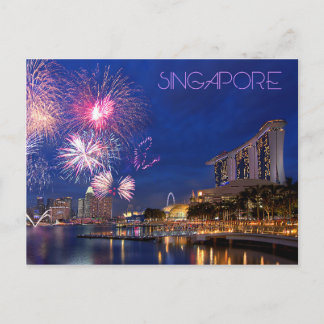 Carte Postale Feux d'artifice à la baie de marina, Singapour