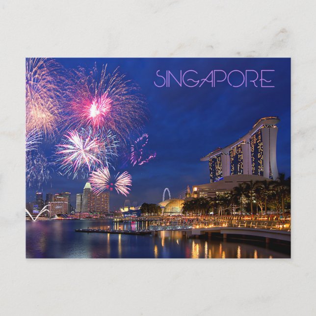 Carte Postale Feux d'artifice à la baie de marina, Singapour (Devant)