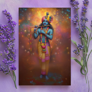 Carte Postale Feux d'artifice arc-en-ciel pastel Lord Krishna Ar