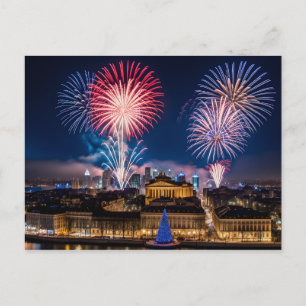 Carte Postale Feux d'artifice dans une ville nocturne