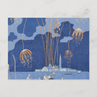Carte Postale Feux d'artifice de George Barbier à Venise 1924