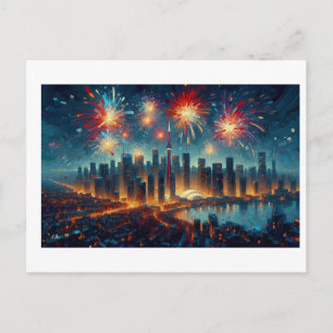 Carte Postale Feux d'artifice du Nouvel An au-dessus de la skyli