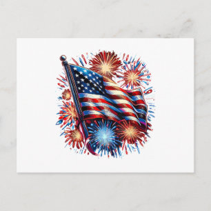 Carte Postale Feux d'artifice patriotiques du drapeau américain