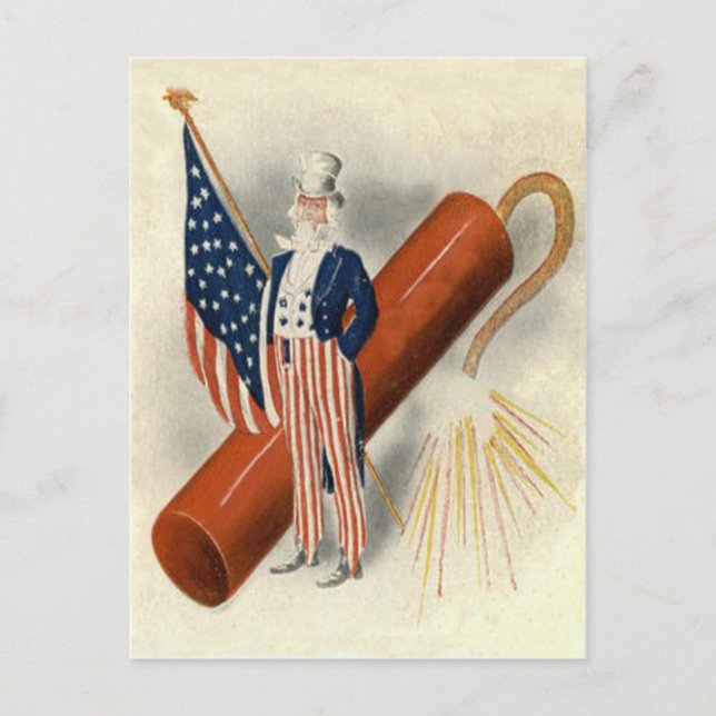 Carte Postale Feux d'artifice Pétard Oncle Sam Drapeau américain (Devant)