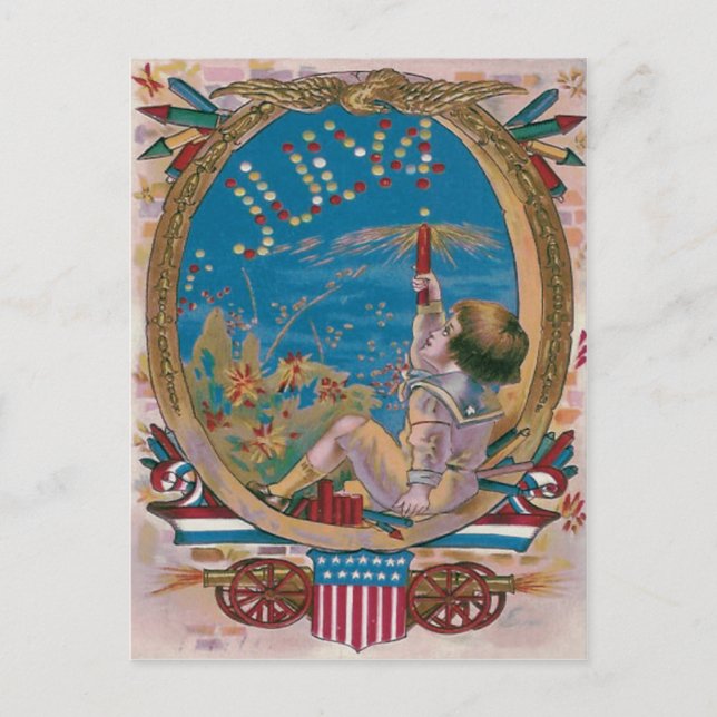 Carte Postale Feux d'artifice pétards garçon (Devant)