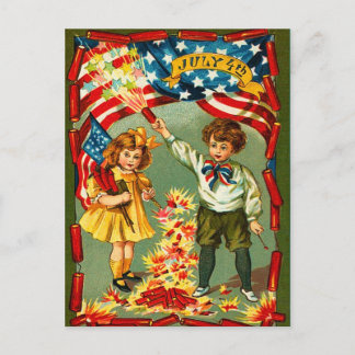 Carte Postale Feux d'artifice vintages et enfants