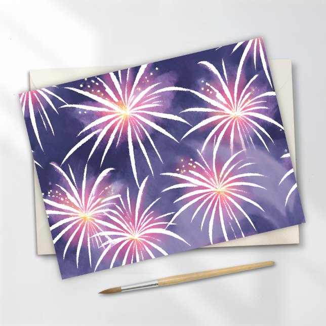 Carte Postale Feux d'artifice violets | Aquarelle pastel (Créateur téléchargé)