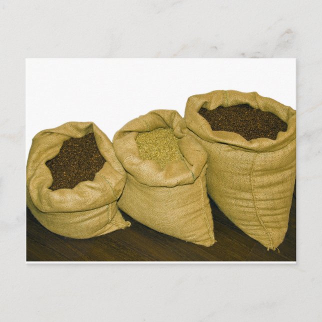 Carte Postale fèves de café dans le sac burlap (Devant)