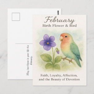 Carte Postale Février Anniversaire Chrétien Floral Oiseau d'amou