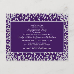 Carte Postale Fiançailles Confetti en argent violet