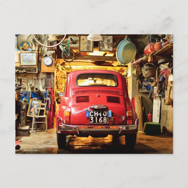 Carte Postale Fiat 500, Cinquecento en Italie (Devant)