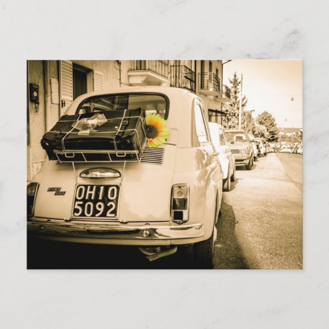 Carte Postale Fiat 500, Cinquecento en Italie (Devant)