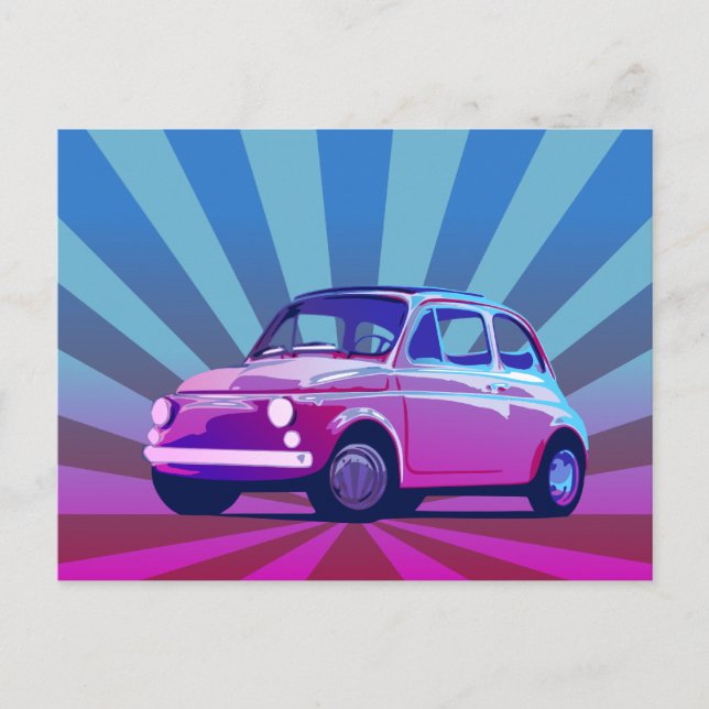 Carte Postale Fiat 500 Coloré (Devant)