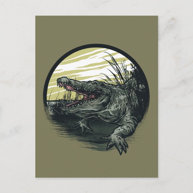 Carte Postale Fierce Alligator Swamp Illustration Art (Devant)