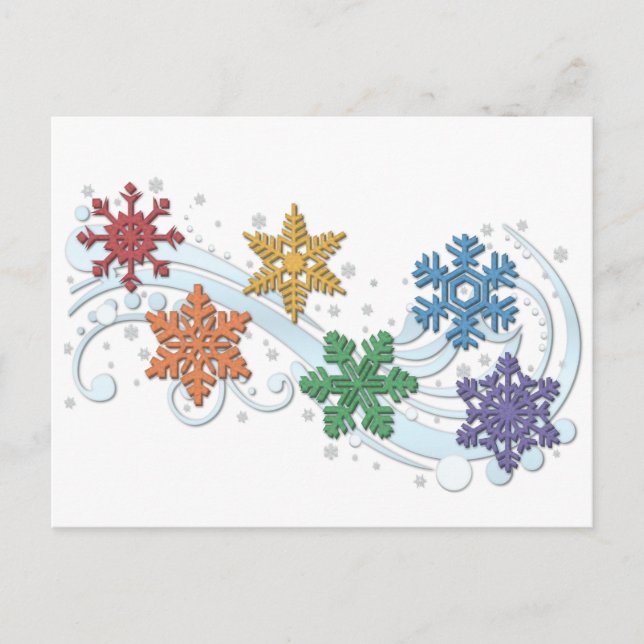 Carte Postale Fierté LGBTQ Arc-en-ciel Couleur hiver Snowflakes (Devant)