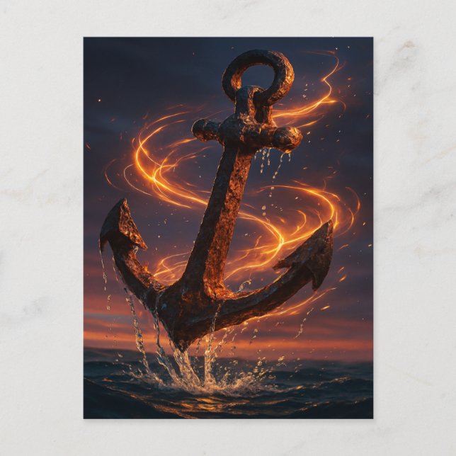 Carte Postale Fiery Rustic Anchor – Nautical Fantasy Wall Art (Devant)